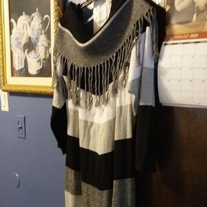 Ashley Stewart Black and Gray Ans White Off The Shoulder Sweater Dress.
